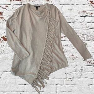 INC Cream Oatmeal Fringed Wrap Sweater, Sz Med.